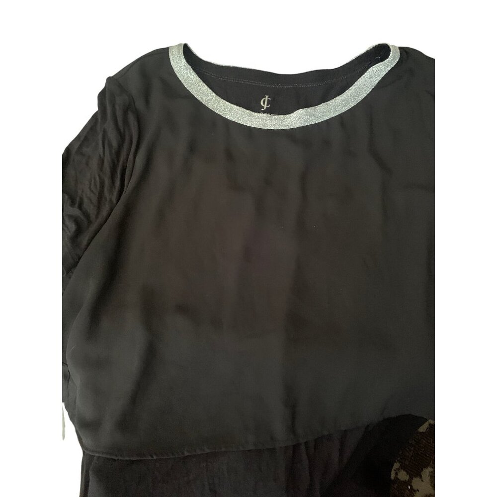 Juicy Couture Black Short Sleeve Layered Blouse Collar Accent Size XL - Picture 3 of 8